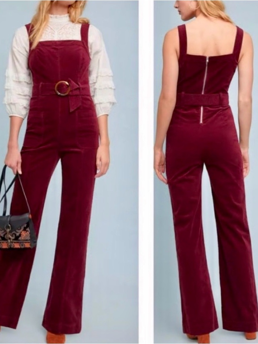 Anthropologie Pilcro and the Letterpress Wine Red Corduroy flare leg jumpsuit 4